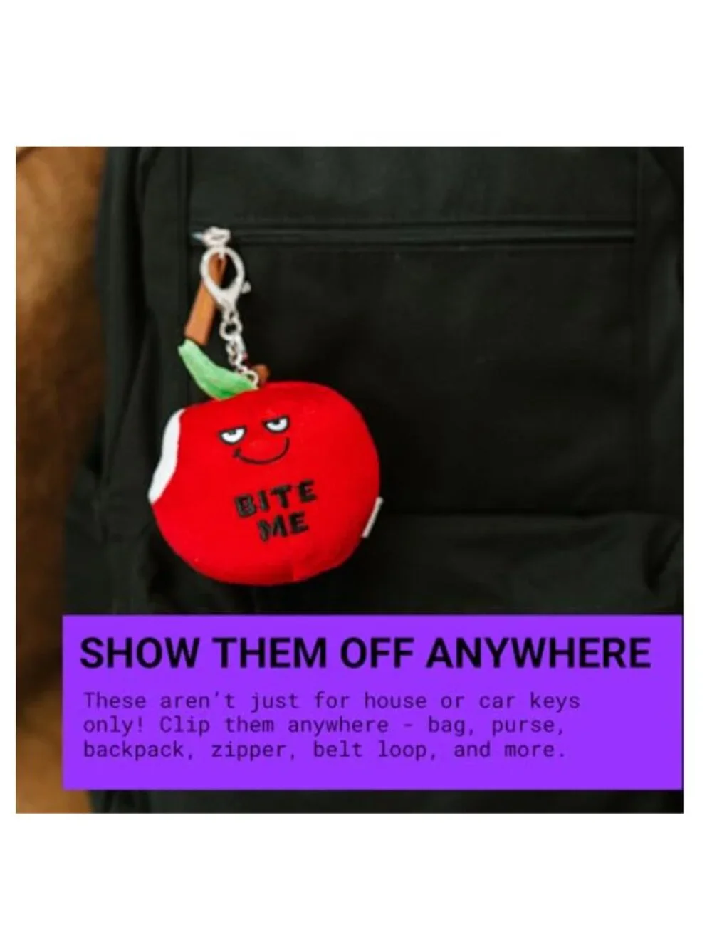 Plush Red Apple Bag Charm Keychain with Lobster Clasp